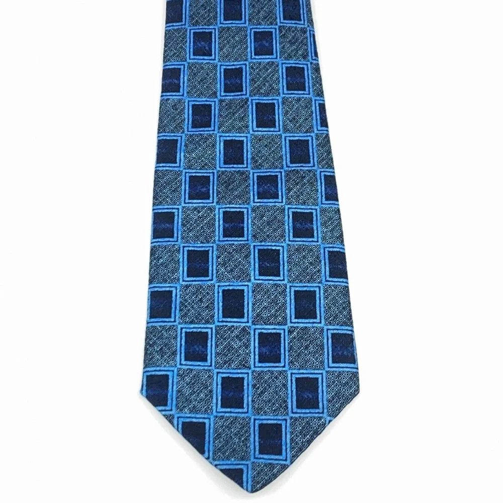 CHARLESTON Tie Rack Mens Blue Geometric 100% Silk Necktie Made in Italy